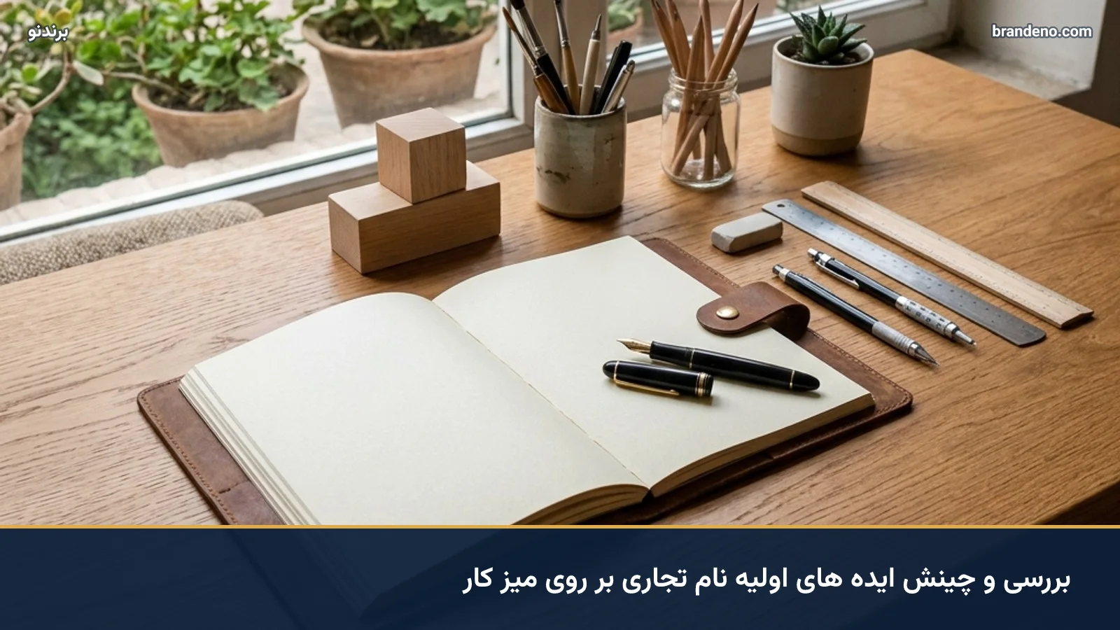 بررسی و چینش ایده های اولیه نام تجاری بر روی میز کار
